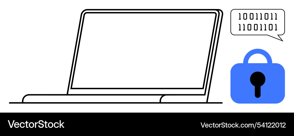 Laptop with security lock and binary code Laptop with security lock and binary code vector image