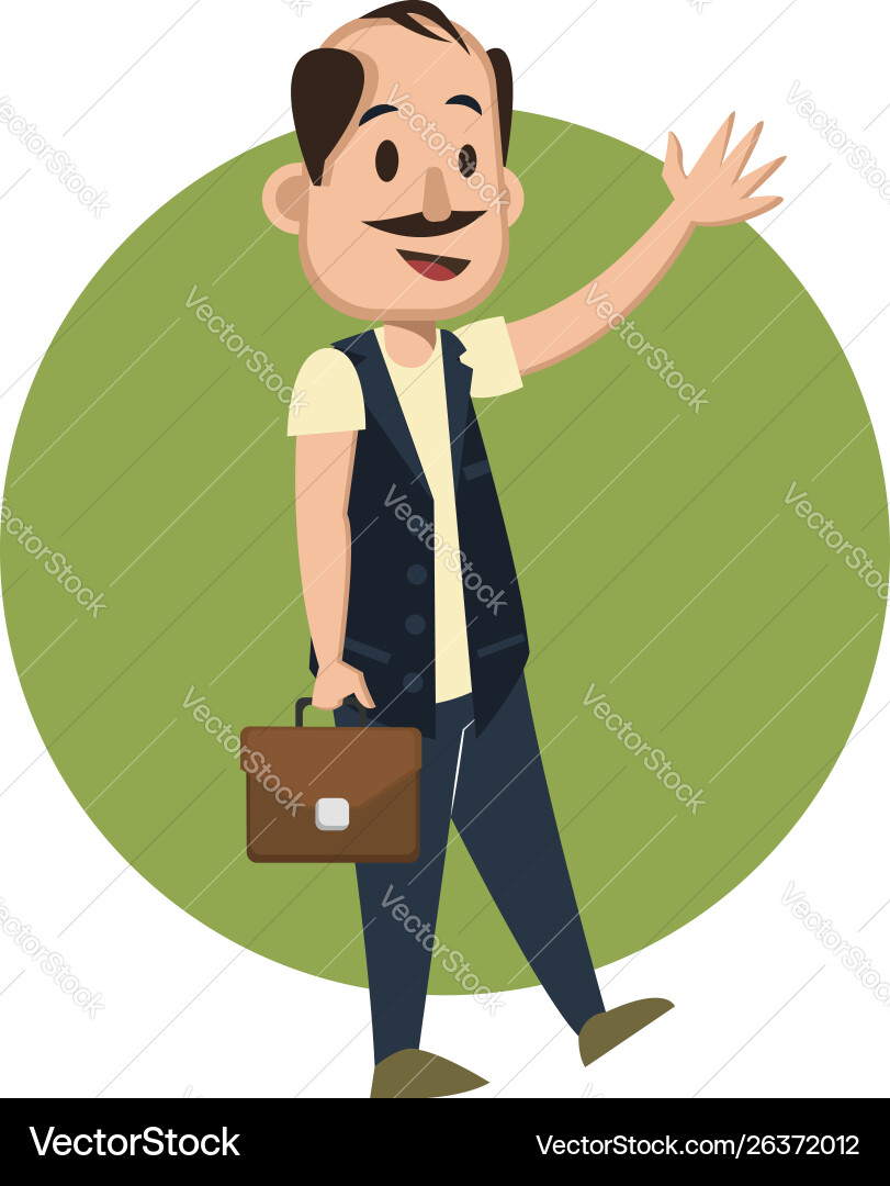 Man with suitcase waving on white background Vector Image