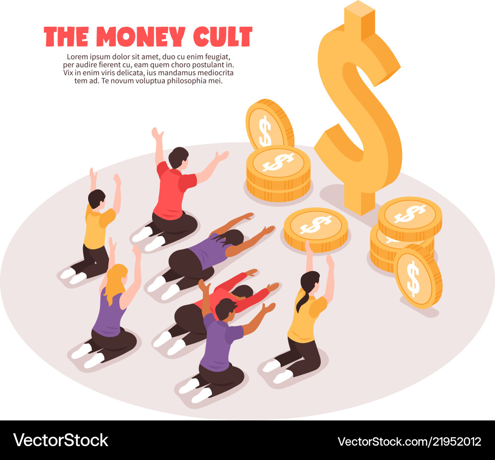 Money cult isometric background Money cult isometric background vector image