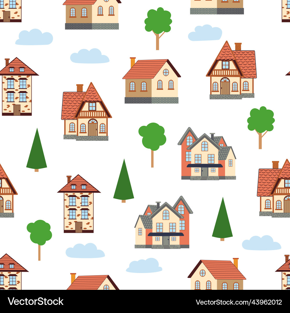 Seamless pattern of different colorful houses Seamless pattern of different colorful houses Vector Image