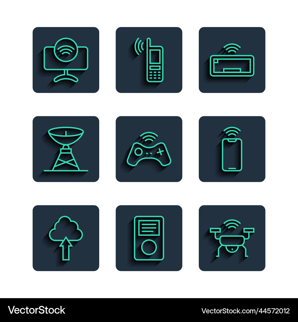 Set line cloud upload music player smart drone Set line cloud upload music player smart drone vector image