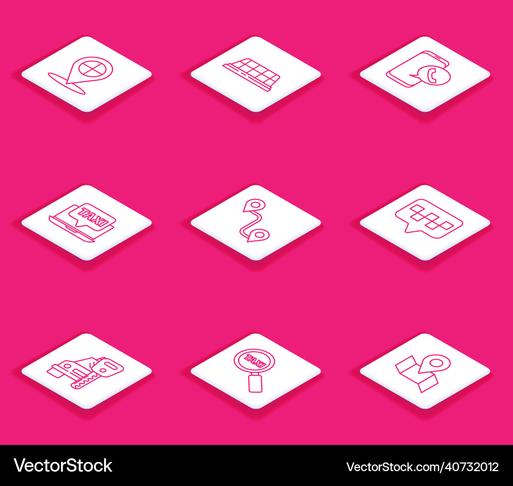 Set line map pointer with taxi car roof Set line map pointer with taxi car roof vector image