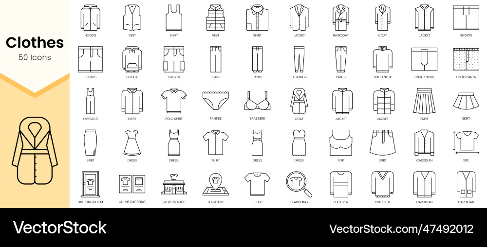 Simple outline set of clothes icons linear style Vector Image