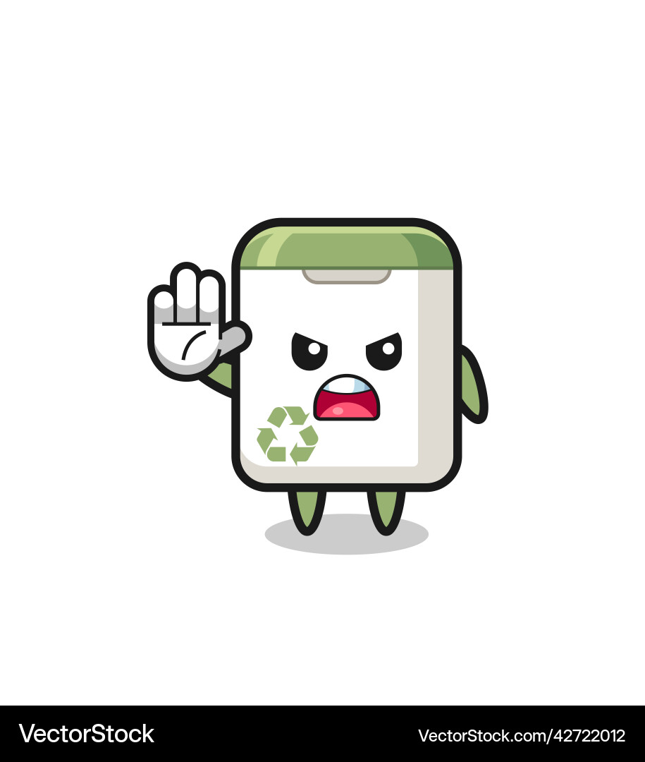 Trash can character doing stop gesture vector image