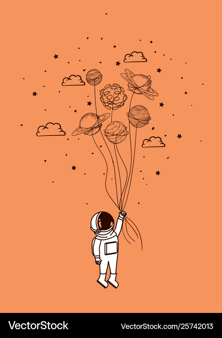 Astronaut draw with planets design Astronaut draw with planets design vector image