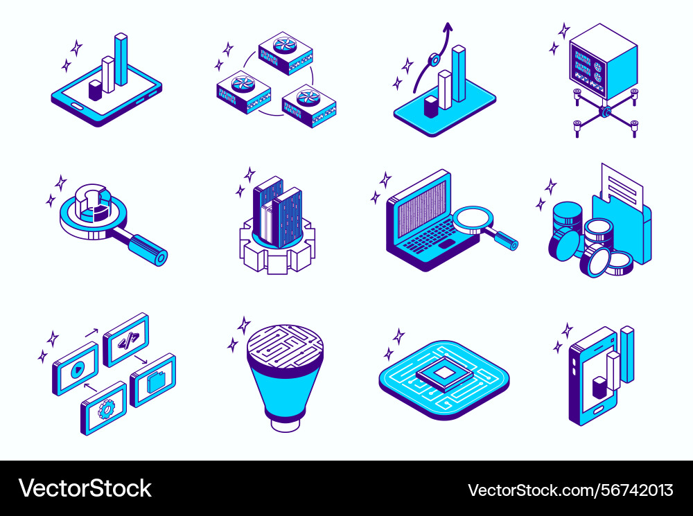 Big data analysis concept 3d isometric icons set vector image