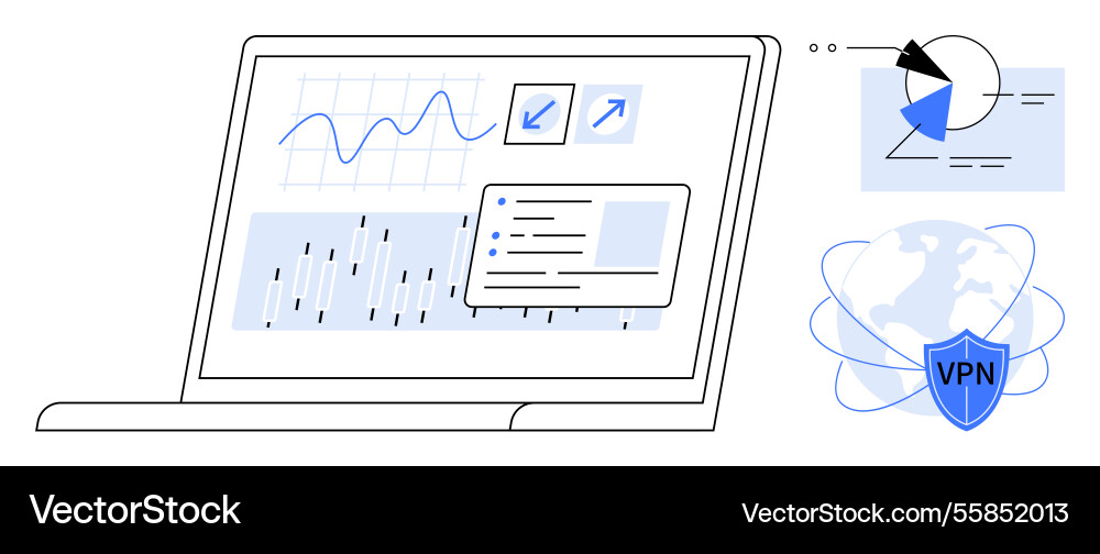 Data analytics on laptop with graphs charts Vector Image