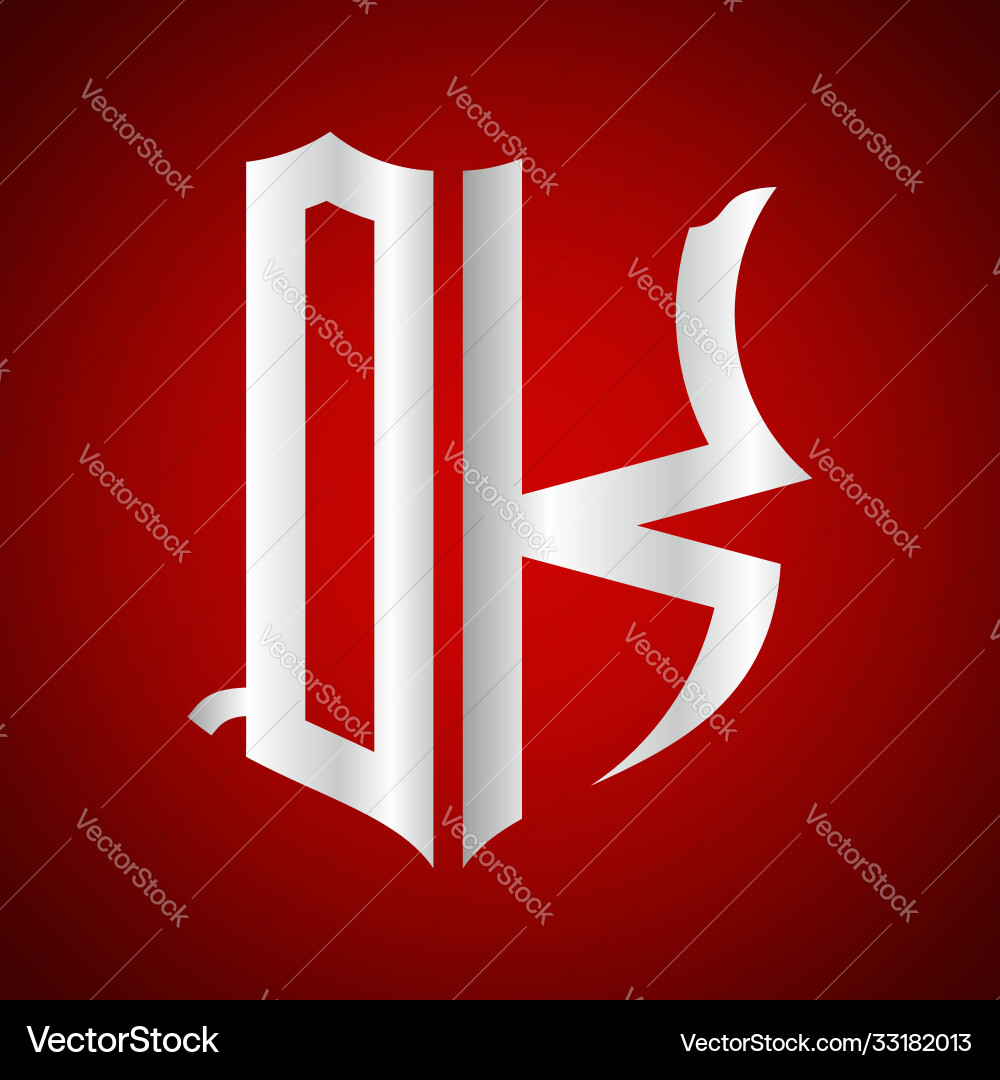 Initials q k shield shape with silver color Initials q k shield shape with silver color Vector Image