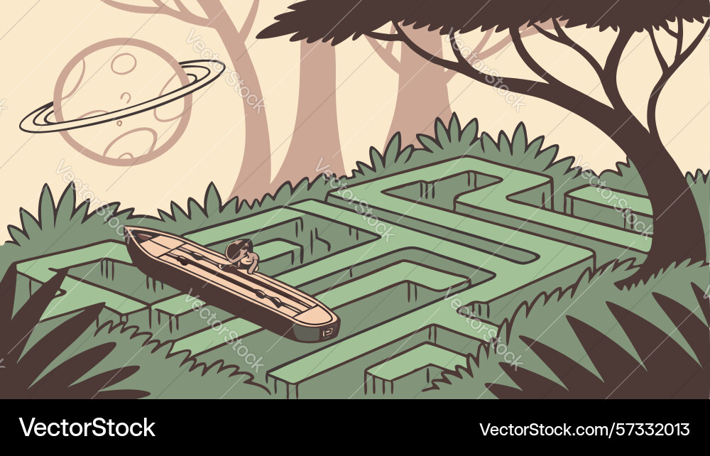 Labyrinth maze with path leading to tree vector image
