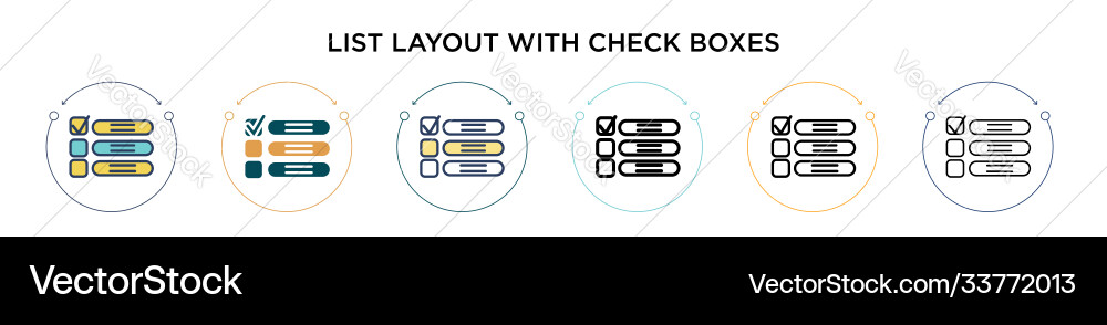 List layout with check boxes icon in filled thin Vector Image