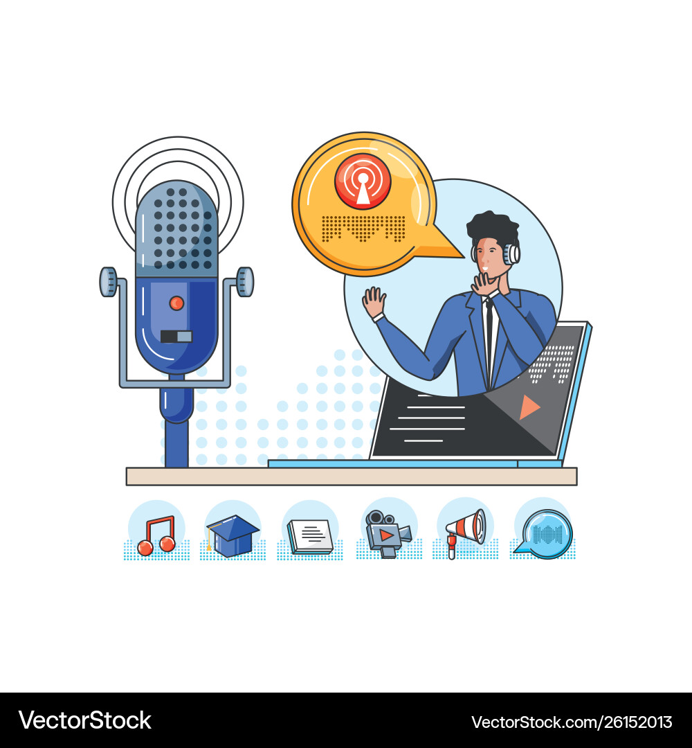 Man with icons digital audio studio vector image