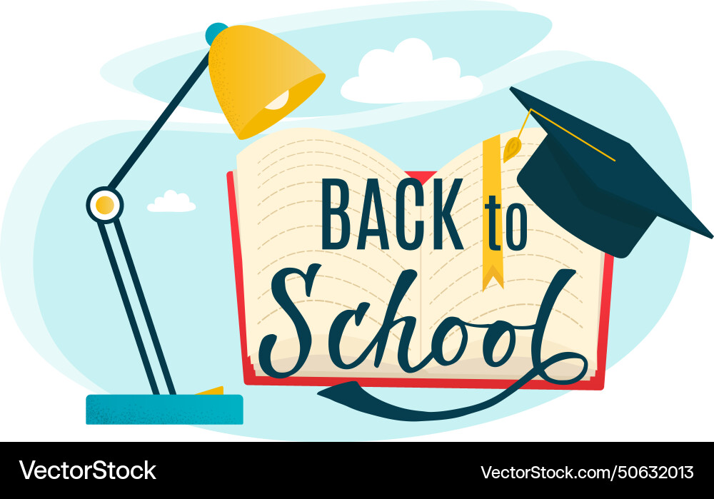 Open book back school text graduation cap Vector Image