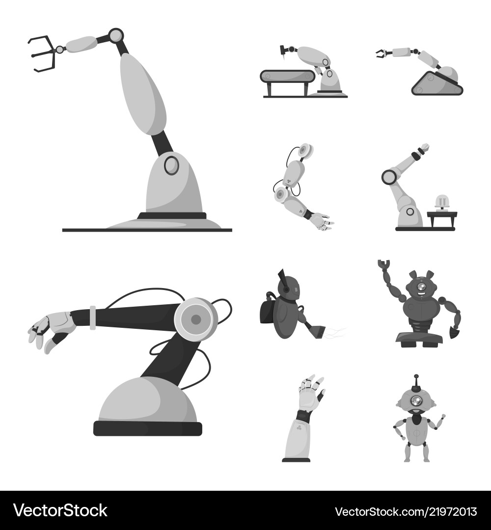 Robot and factory icon set Robot and factory icon set Vector Image