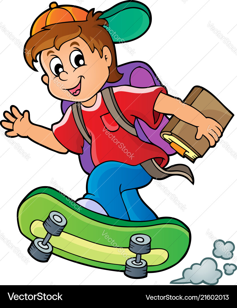 Schoolboy Skateboarding – Royalty-Free Vector | VectorStock, image size:830x1080
