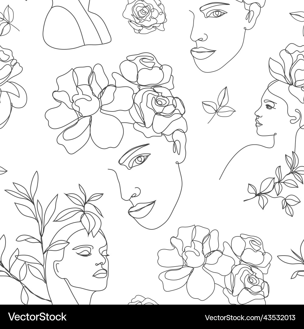 Seamless pattern continuous line art vector image