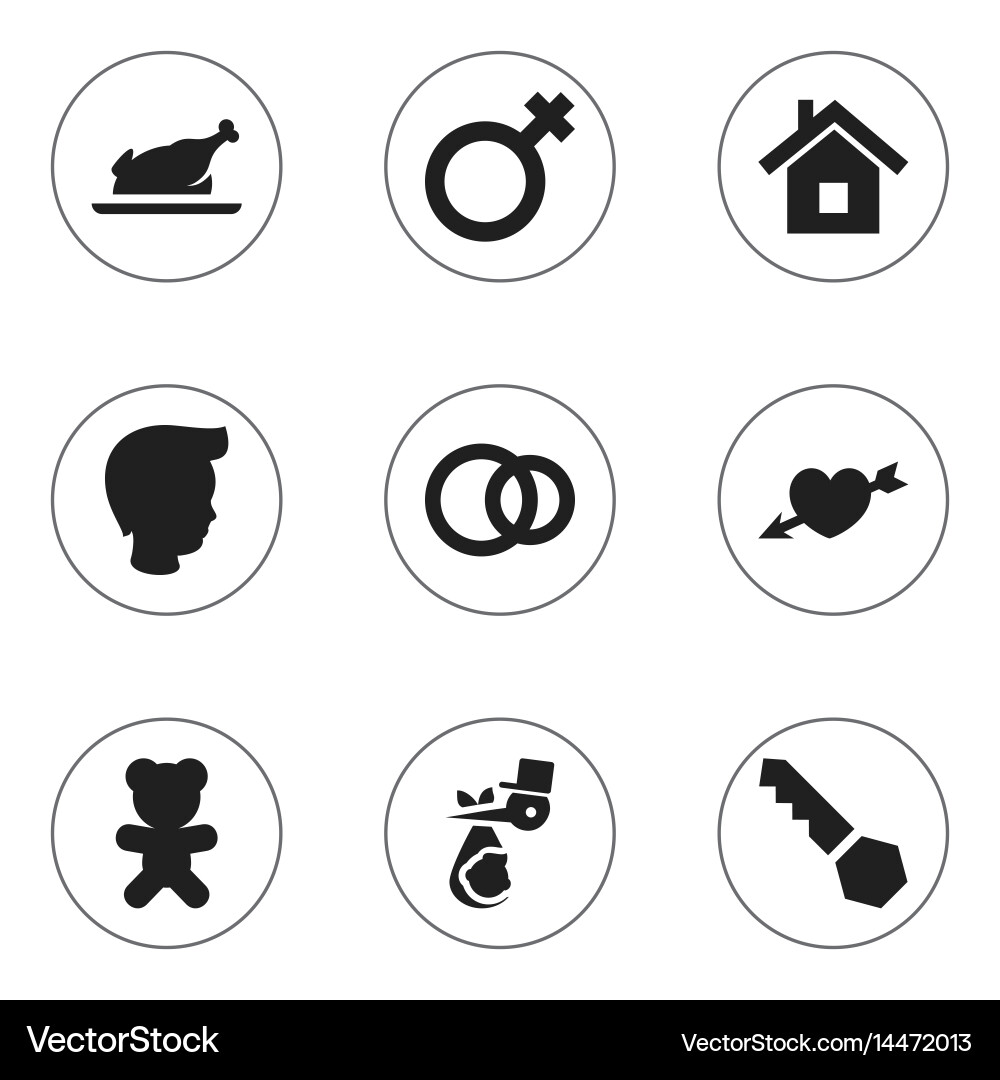 Set of 9 editable relatives icons includes Vector Image