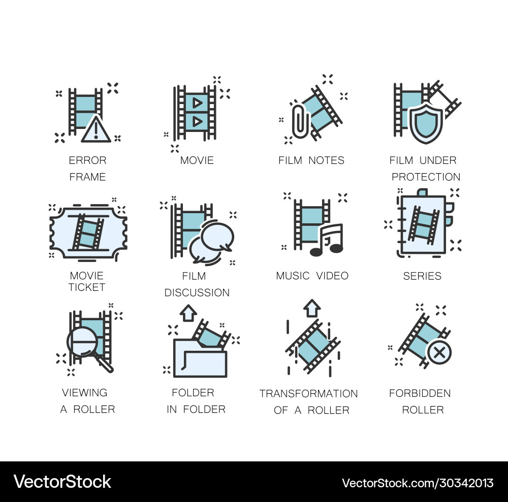 Set video content related line icons vector image