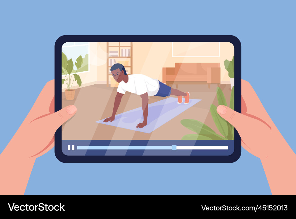 Workout online program semi flat color first view Workout online program semi flat color first view vector image