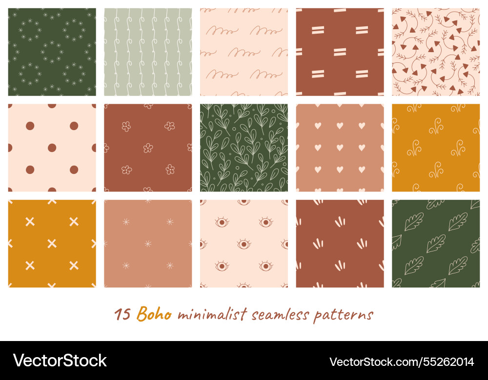 15 seamless patterns set in boho style 15 seamless patterns set in boho style vector image