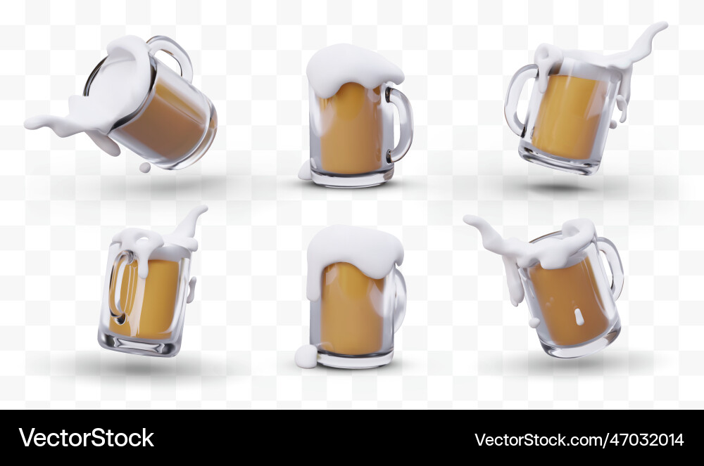 3d rotation of beer mug set realistic images 3d rotation of beer mug set realistic images vector image