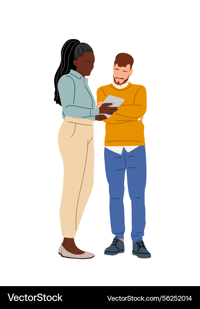 Business man and woman working with tablet Business man and woman working with tablet vector image