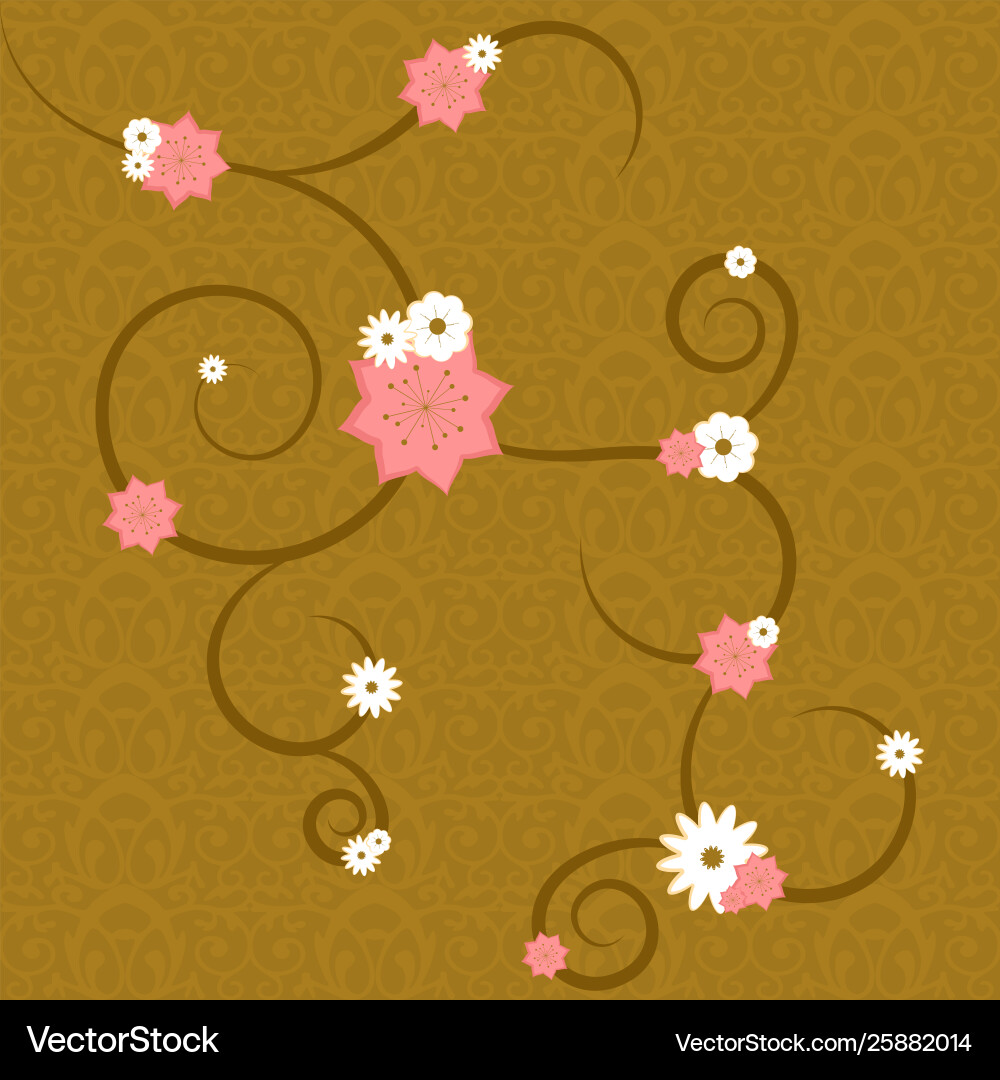 Colored background with pattern and flowers Vector Image