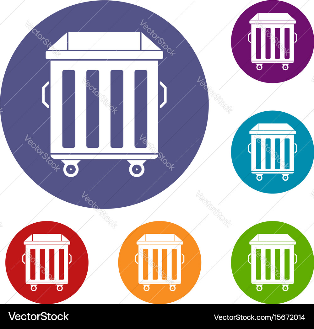 Dumpster on wheels icons set Vector Image
