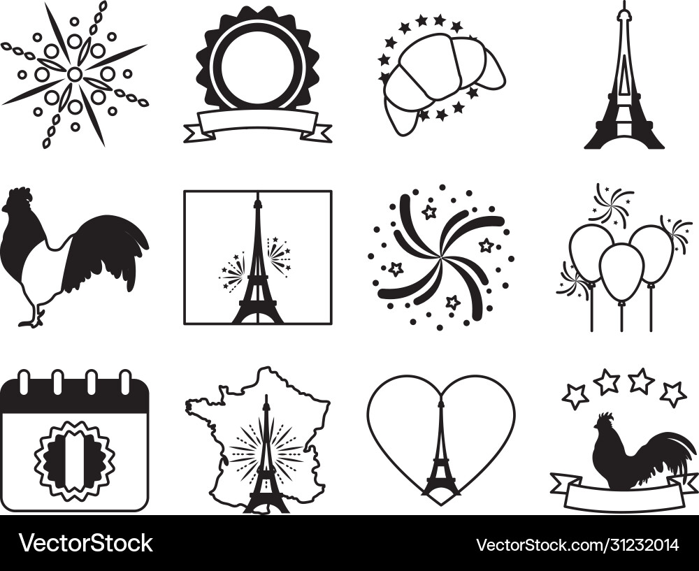 Fireworks and bastille day icon set line style Fireworks and bastille day icon set line style vector image