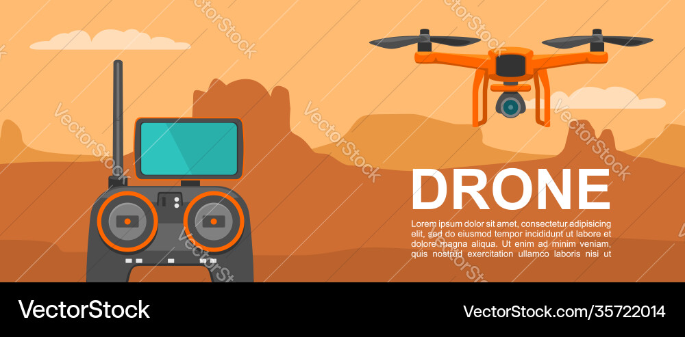 Fly drone with remote control on background Fly drone with remote control on background vector image