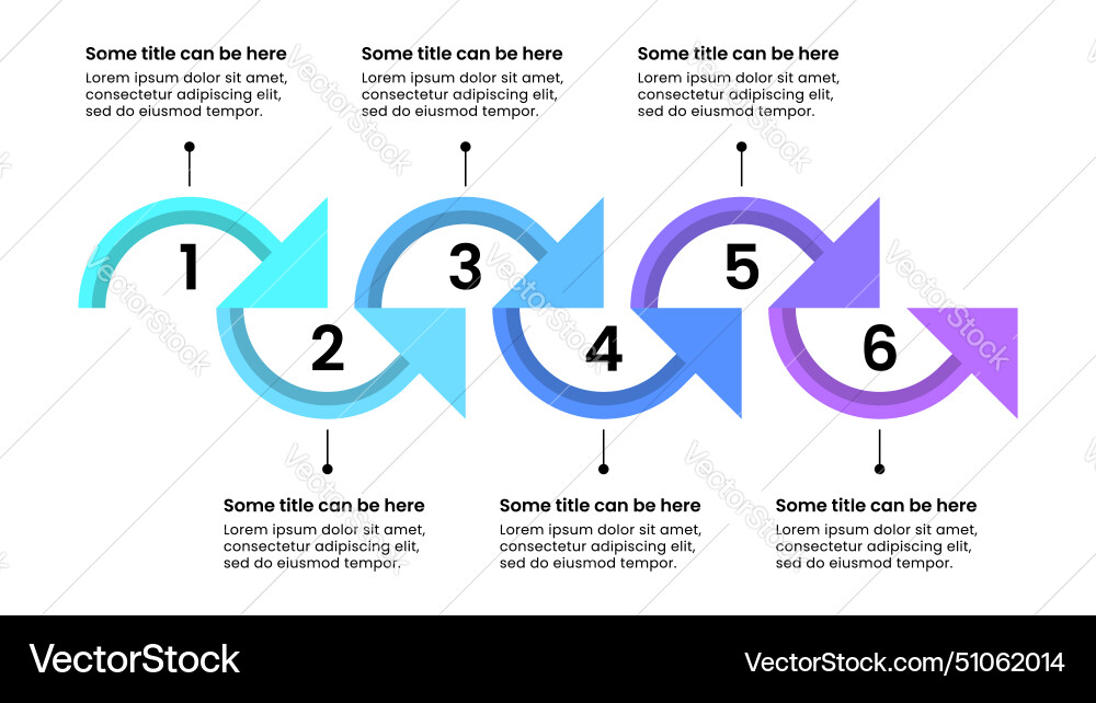 Infographic template arrows in a row with 6 steps Infographic template arrows in a row with 6 steps vector image
