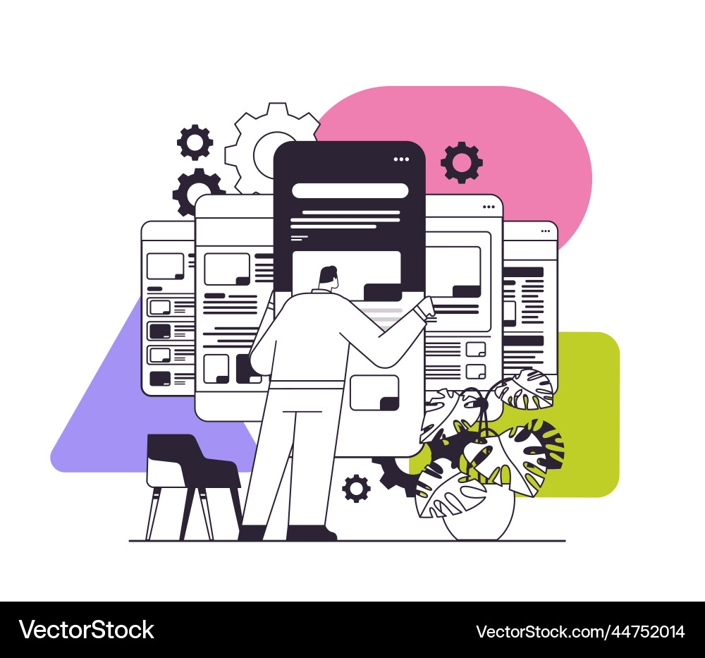 Man-Entwickler erstellen Website ui interface Vektorbild