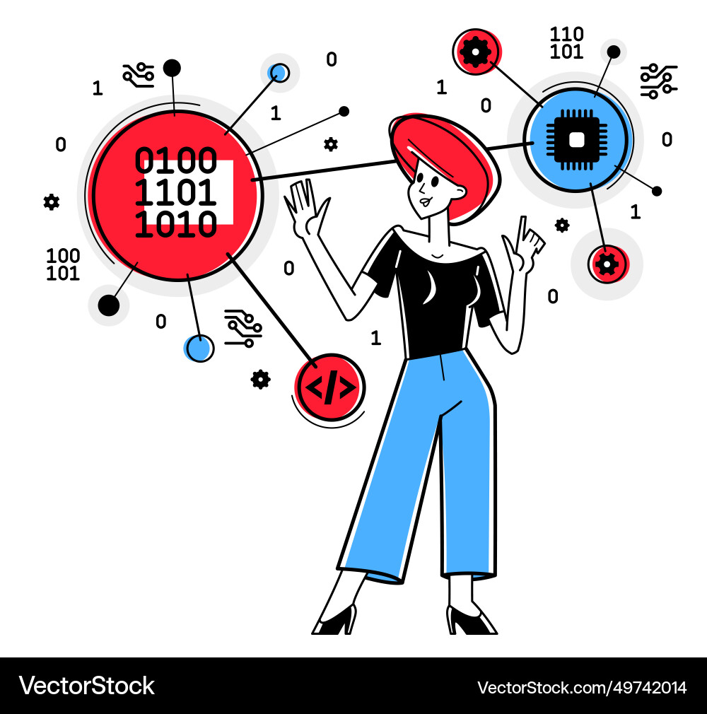 Programmer is coding and repairing some machine Programmer is coding and repairing some machine vector image