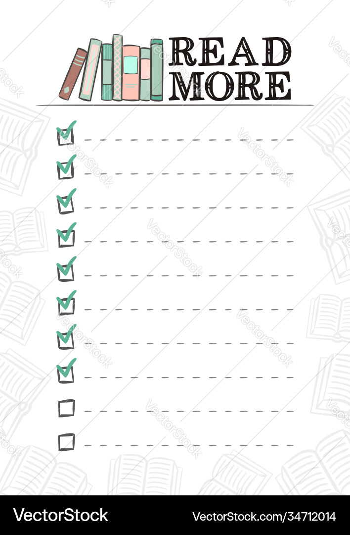 Reading list with checkbox and books Reading list with checkbox and books vector image