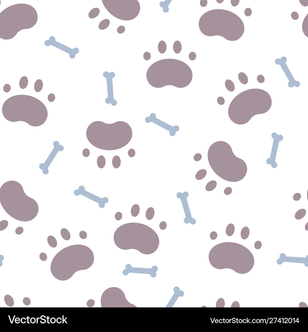 Seamless color pattern with dog paw print and bone vector image