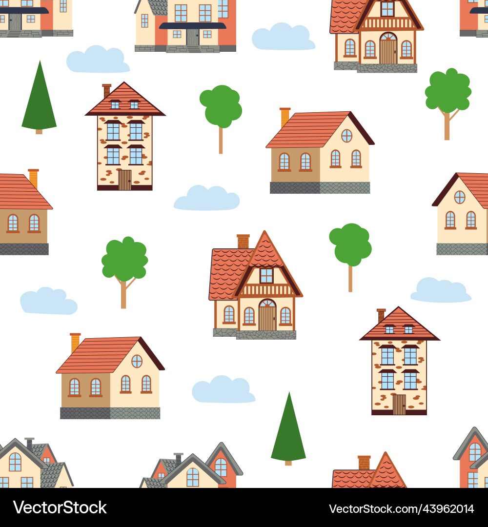 Seamless pattern of different colorful houses Vector Image