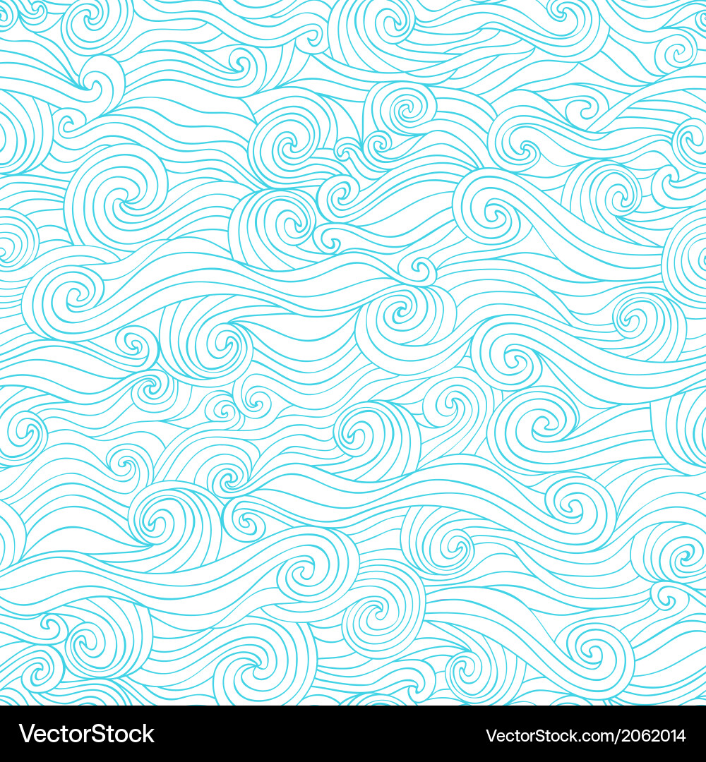Seamless wave hand-drawn pattern waves background Vector Image