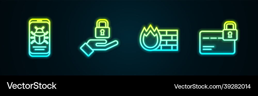 Set line system bug on mobile lock in hand Set line system bug on mobile lock in hand vector image