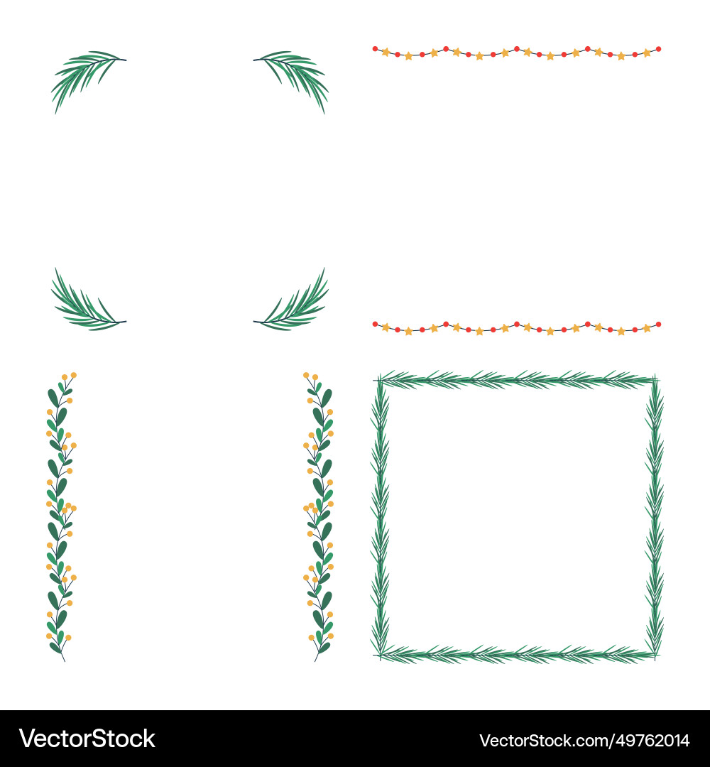 Set of christmas frame with tree branch Set of christmas frame with tree branch Vector Image