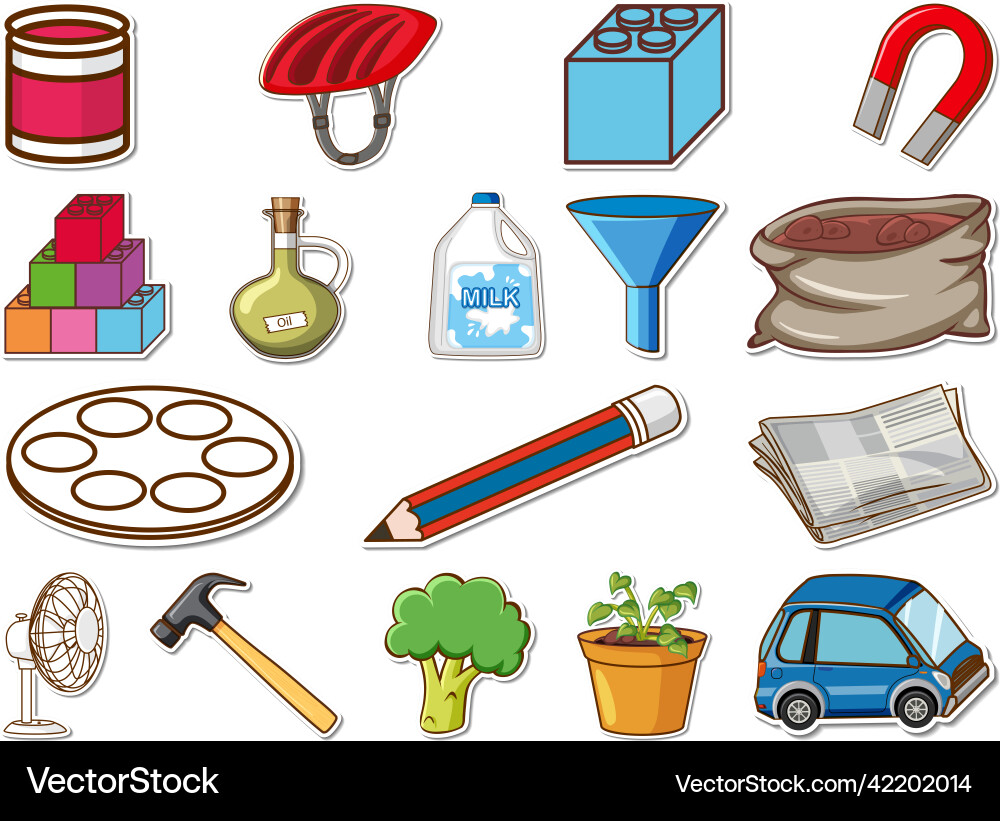 Sticker set of mixed daily objects vector image