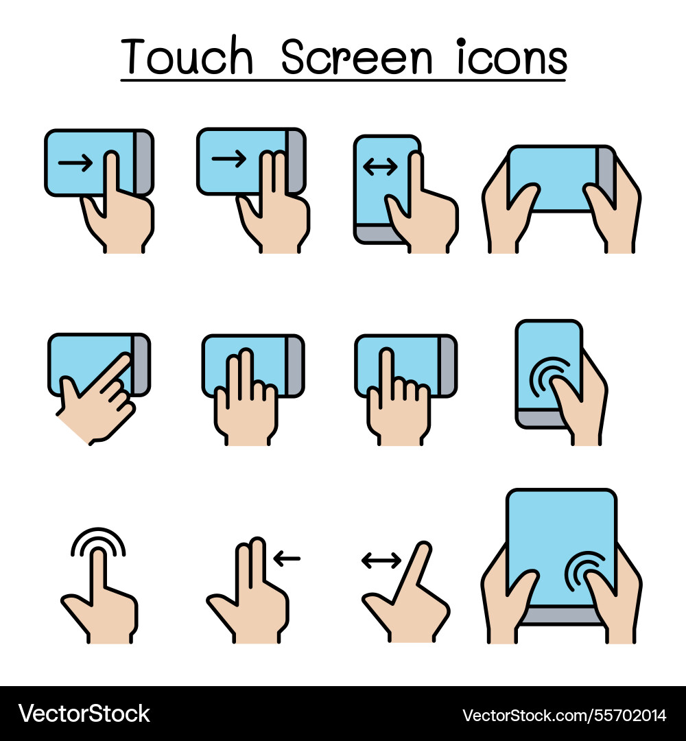 Touch screen icon set in colorline style vector image