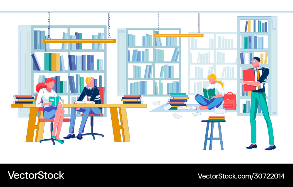 University Library - Students Studying vector image