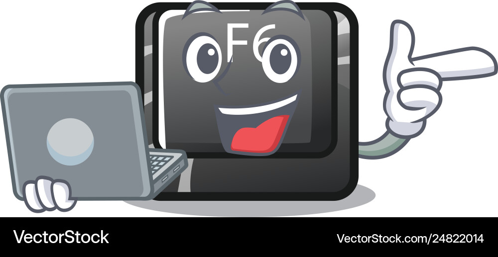 With laptop longest f6 button on cartoon computer vector image