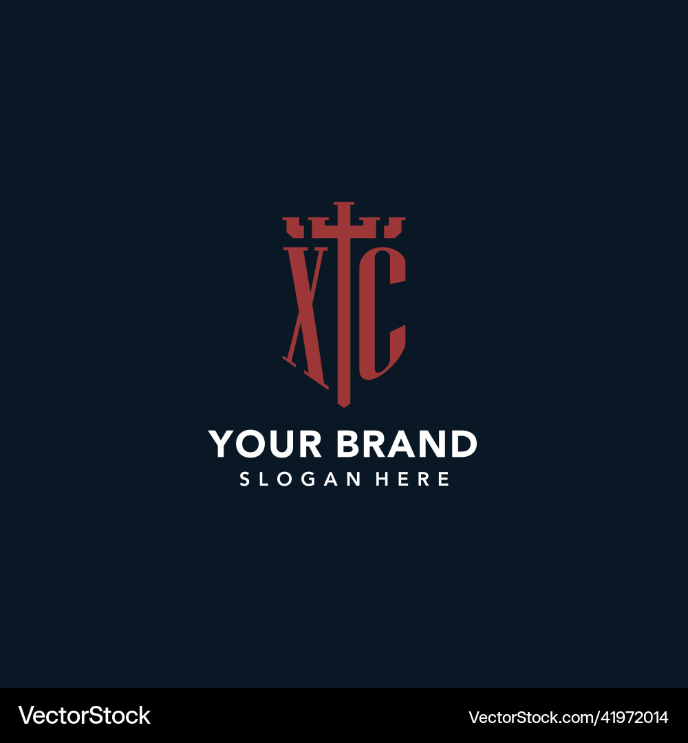 Xc initial monogram logos with sword and shield Vector Image