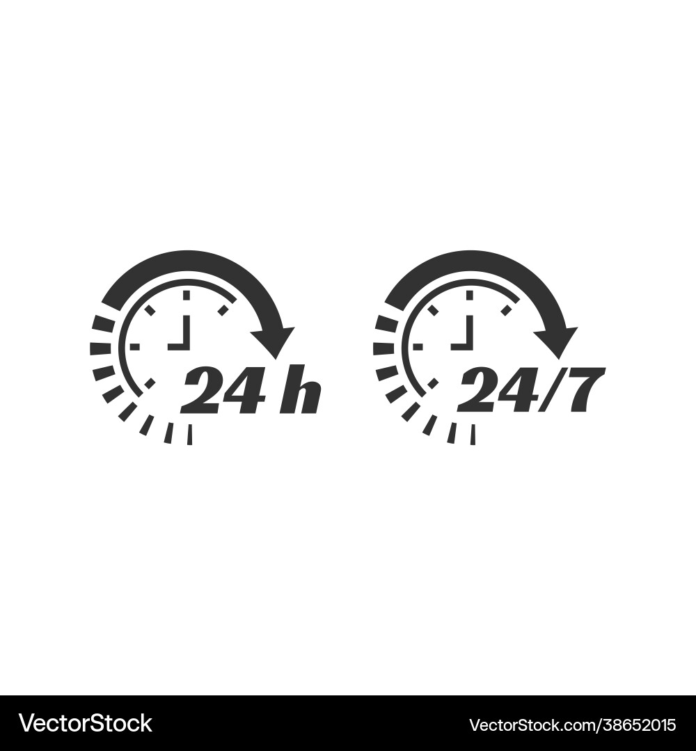 24 7 clock circle arrow for nonstop service icon Vector Image