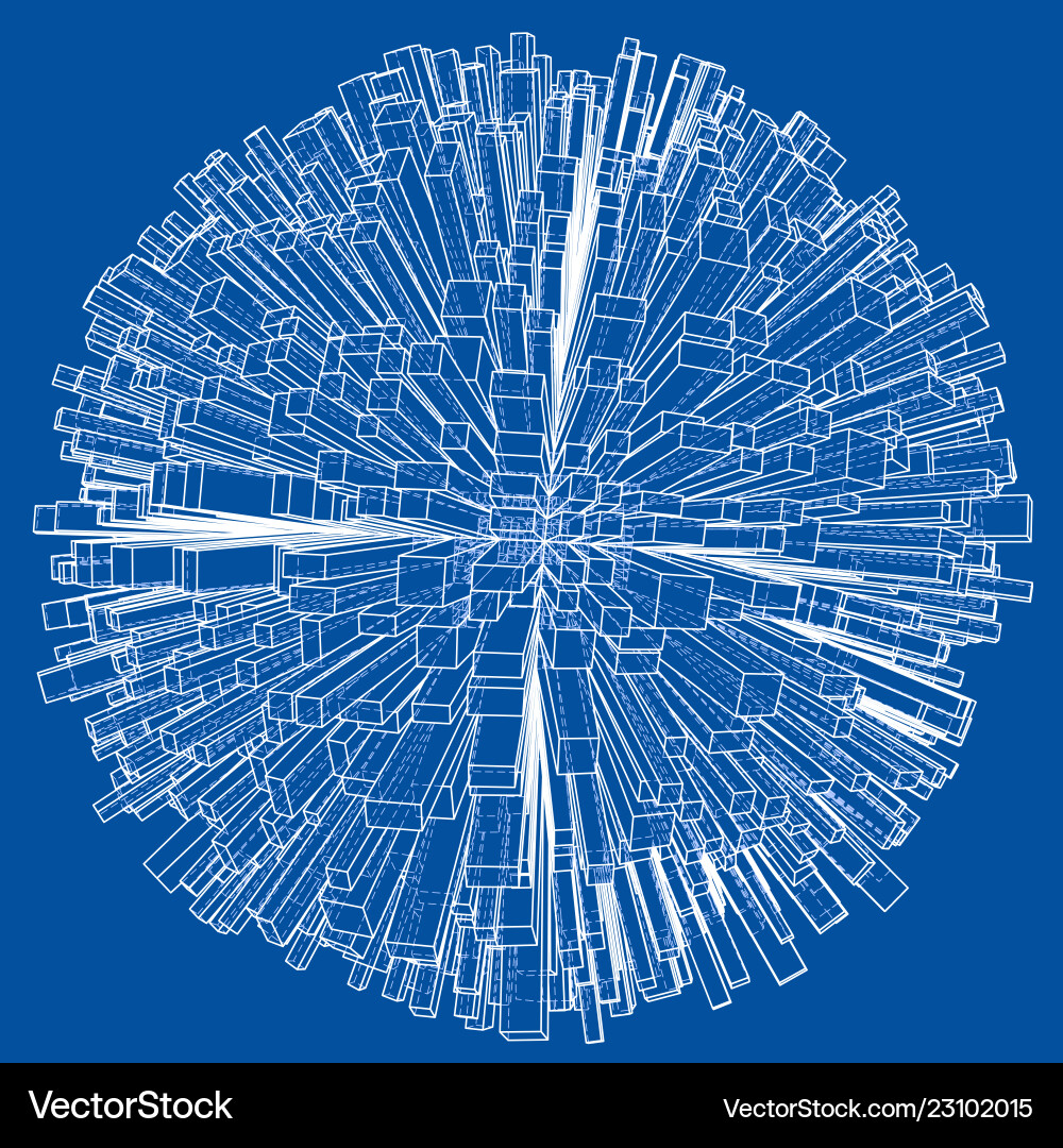 Abstract 3d sphere with city blueprint style vector image