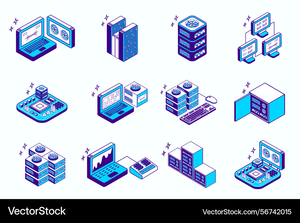 Data center concept 3d isometric icons set for web Data center concept 3d isometric icons set for web vector image