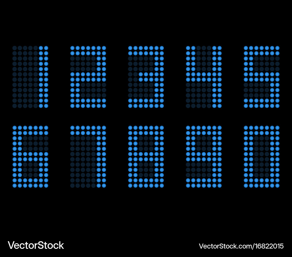 Digital table neon font with grid led nubmers vector image