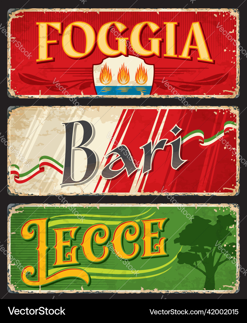 Foggia bari and lecce italian cities stickers Foggia bari and lecce italian cities stickers vector image