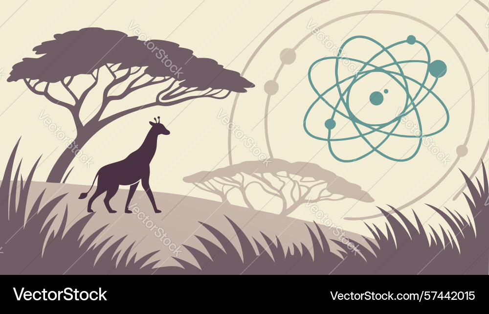 Giraffe with atomic tree nature science fusion vector image
