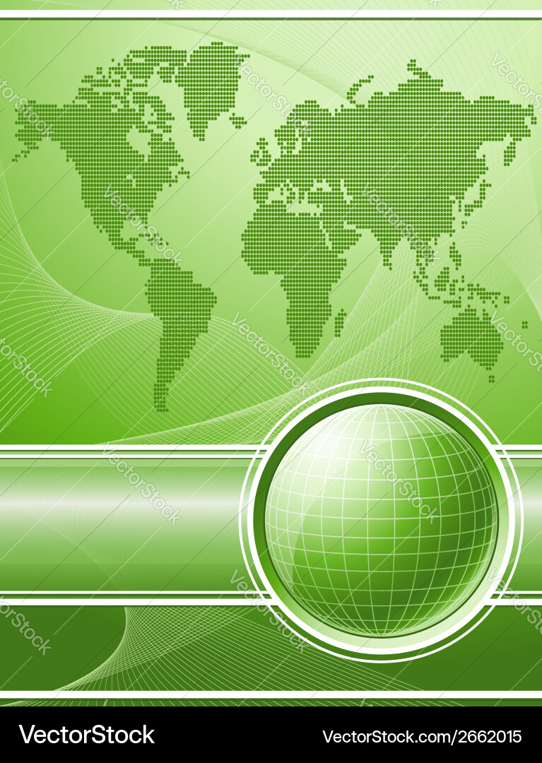 Green background with globe and world map vector image